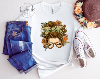 Messy Bun Shirt, Woman Fall Shirt, Hello Pumpkin, Fall Vibes, Peace Love Thanksgiving, Family Thanksgiving Shirt, Messy Bun T shirts