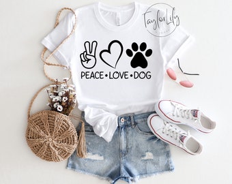 T-shirt amante dei cani, maglietta mamma cane, camicia mamma pelliccia, pace amore cani camicia, camicia di San Valentino, proprietario dell'animale domestico, camicia mamma cane, pace camicia, amante degli animali domestici