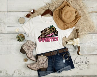 Country Girl Shirt, Gone Country Shirt, Cowgirl Gift, Leopard Print Cowgirl Hat, Rodeo Shirt, Southern Girl Shirt, Western Shirt, Cowgirl