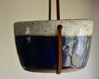 White and Cobalt Blue Ceramic Hanging Planter