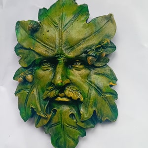 Greenman wall hangings.  Handcrafted and handpainted green man,celtic,mythology,wiccan,outdoor,weatherproof,garden,irishart cottagecore