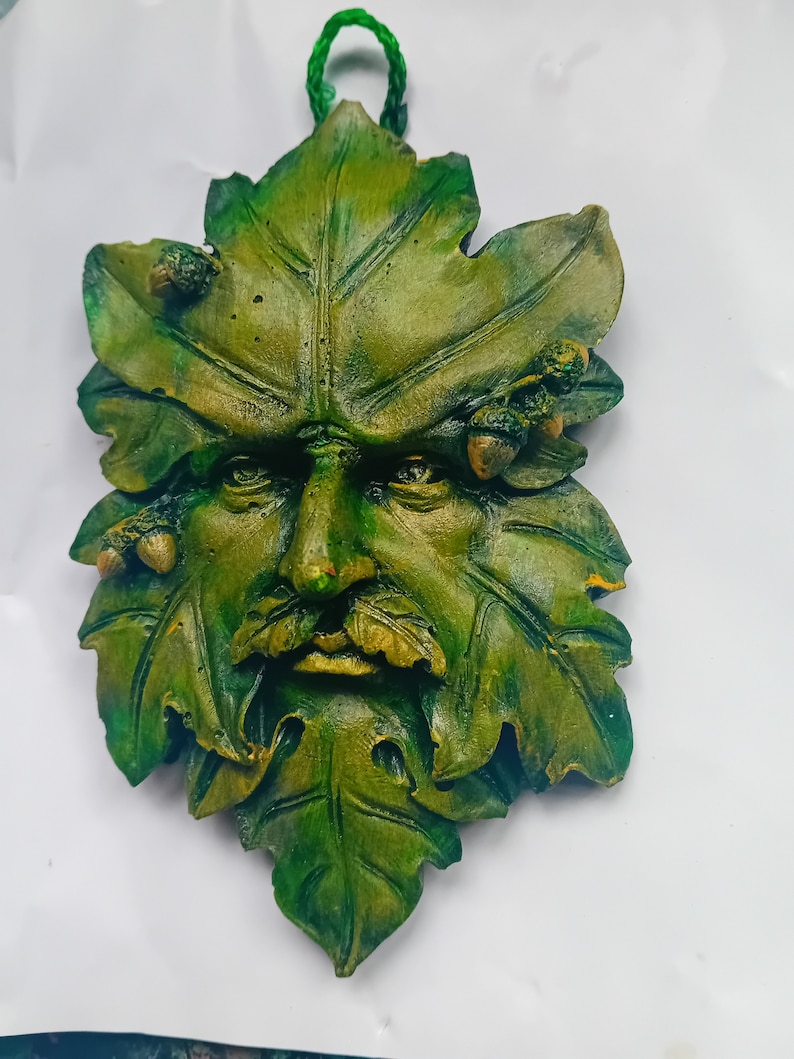 Greenman wall hangings. Handcrafted and handpainted green man,celtic,mythology,|wiccan,outdoor,weatherproof,garden,irishart cottagecore