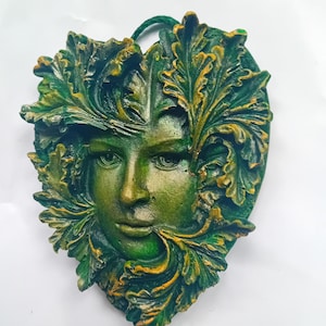 Green Man Green Lady Handcrafted Irish Wall Plaque Medieval Pagan Irish Art Wicca