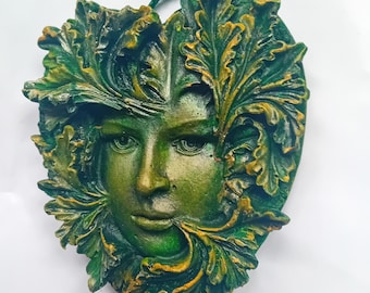Green Man Green Lady Handcrafted Irish Wall Plaque Medieval Pagan Irish Art