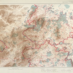 William Rees&#39; map of South Wales and the border in the 14th century. O.S., 1932 antique map ordnance survey *antique*