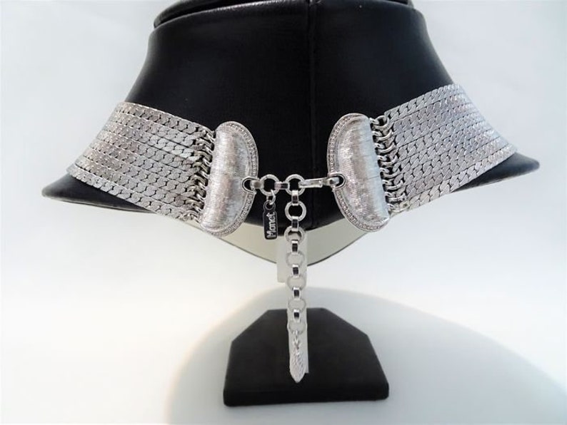 Multiple strands rows chains Vintage Gift woman Signed MONET 8-Row Chain Necklace 1980s Silver tone
