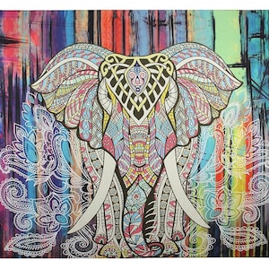 Tapisserie murale à suspendre en forme d'éléphant, décoration indienne, mandala, lit, canapé, banque, bohème, hippie, Inde, cadeau figuratif pour hommes et femmes
