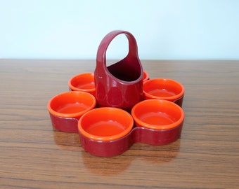 Party Snack Set Bowls - 1970s Design Emsa West Germany - Bright Orange Brown Plastic