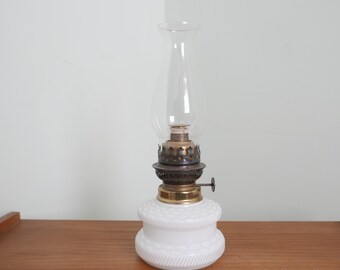 Old Oil lamp from France - Vintage lamp - Oil Kerosene lamp - White Opaline Glass