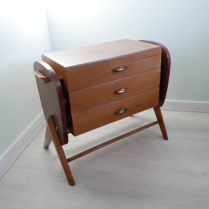 Foldable Haberdashery Cabinet on Wheels in Wood - Scandinavian Design Cabinet Furniture - Sewing Cabinet Sewing Box