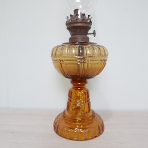 Old Oil Lamp from France - Vintage Lamp - Oil Lamp - Amber Color Glass - Art Deco