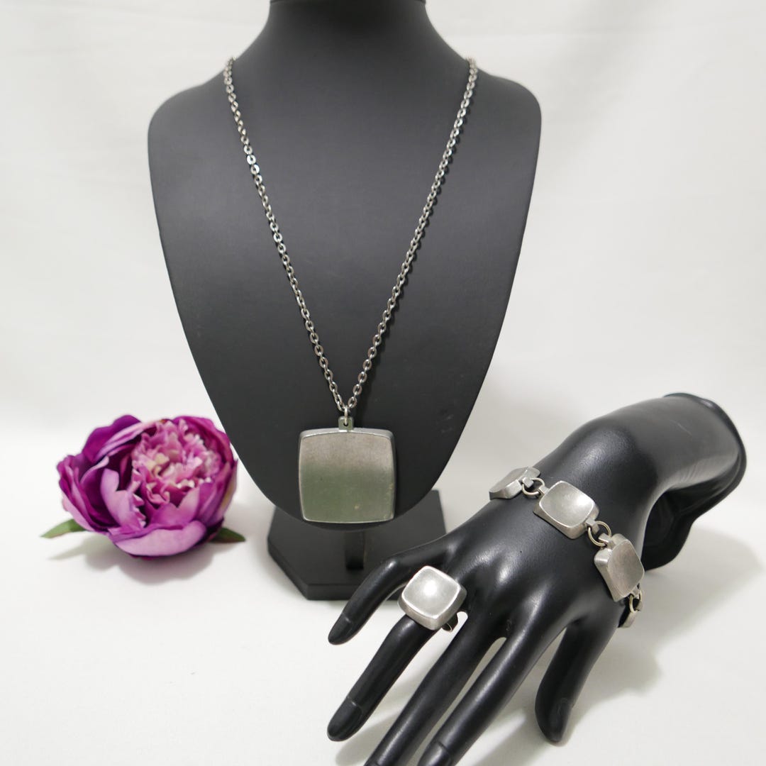 Jorgen Jensen Denmark - Pewter Square Link Bracelet Ring