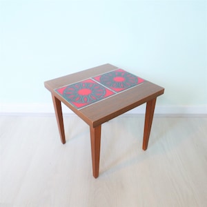 Vintage Small Side Table from the 1960s Marked Wood Square Stool Plants Flower Plant Table