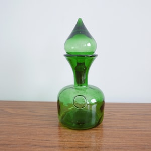 Vintage Fleur de Lis Decanter Empoli Green Glass Bottle