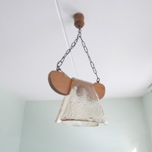 Unique Pendant Lamp - SLH Leuchten Germany - Oak with brown Murano Glass Shade - 1970s - Marked