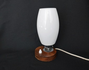 50s Design Table Lamp - White Glass with Wood