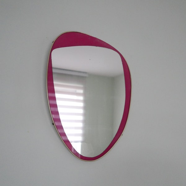 Asymmetrische Spiegel uit de jaren 50 - Rood - Zoals is, dienovereenkomstig geprijsd!