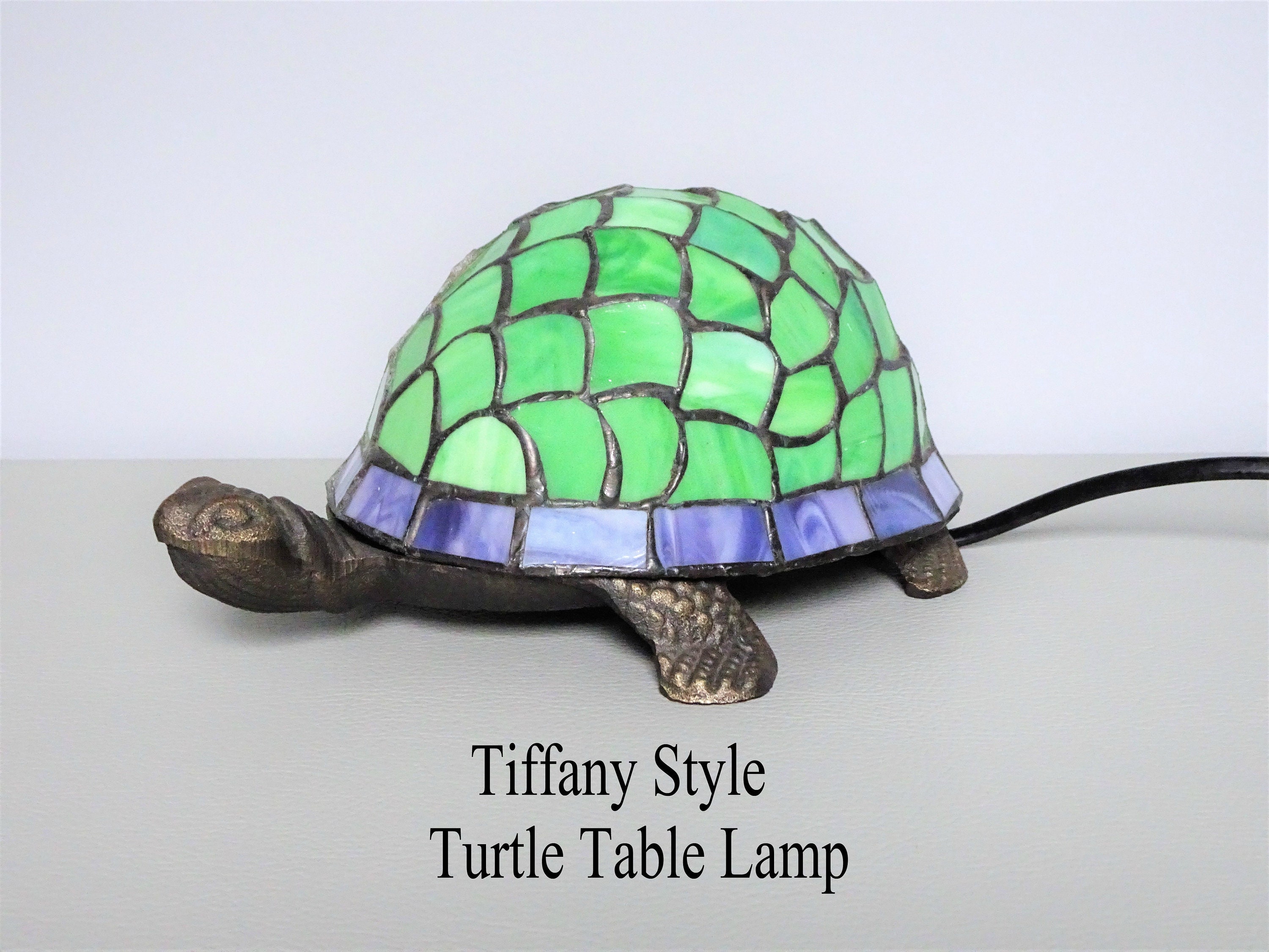 Tiffany Style Turtle Table Lamp Bronzed Metal Foot Green Etsy