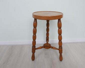 Trépied de table d'appoint en bois vintage Français - Support pour plantes - Tabouret - Pied de Stalle