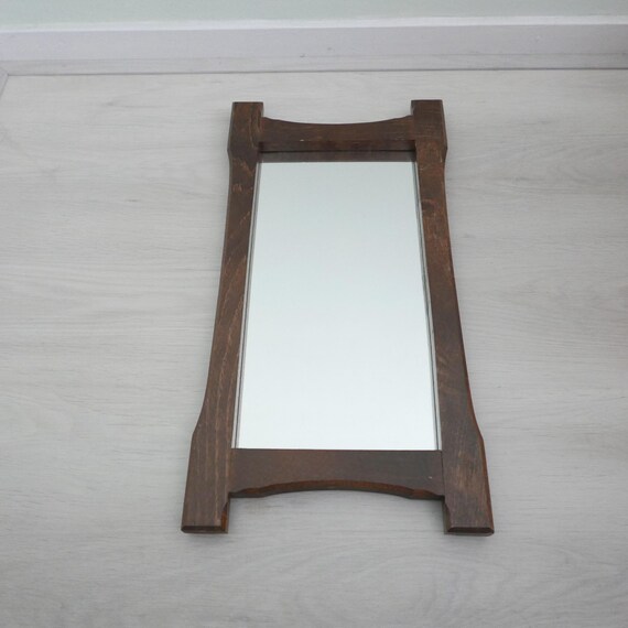 1970年代のオーク材フレームの長方形ヴィンテージミラー - 壁掛け