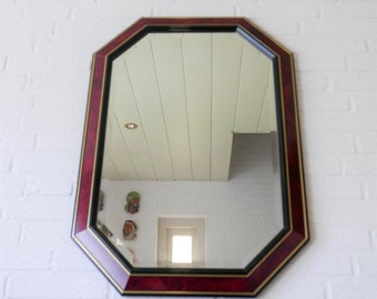Vintage Wooden Octagonal Mirror in Red Black Gold