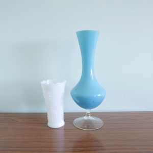 2 Two Italian Opaline Vase Vases Vase Pastel Light Blue White - 1970s