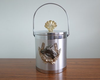 Vintage Ice Bucket Horse Equestrian 1970s Silver colored