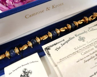 JBK Jackie Bouvier Kennedy Bracelet - Gold Lapis Blue - Camrose & Kross 1990s - New Old Stock