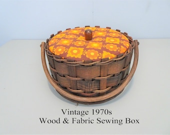 Vintage Retro Couture kit / couture Box Wood ans 70-orange Brown