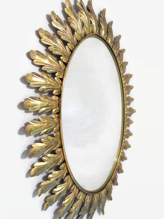 Italian Oval Sunburst Mirror With Acanthus Leaves 1960s Italy Big 71 X 56 5 Cm 28 22 25 Inch Gift Men Woman Office Hall Livingroom