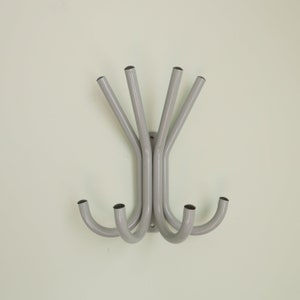 Vintage cluster wall coat rack with 4 hooks - 80s Gray metal