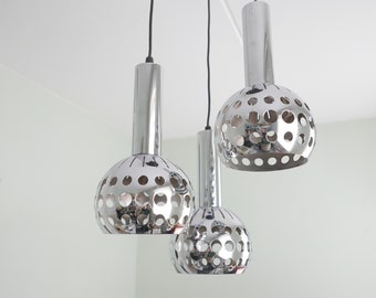 Cascade Hanging lamp with 3 light points - Chrome metal - 60s / 70s - Vintage Space Age