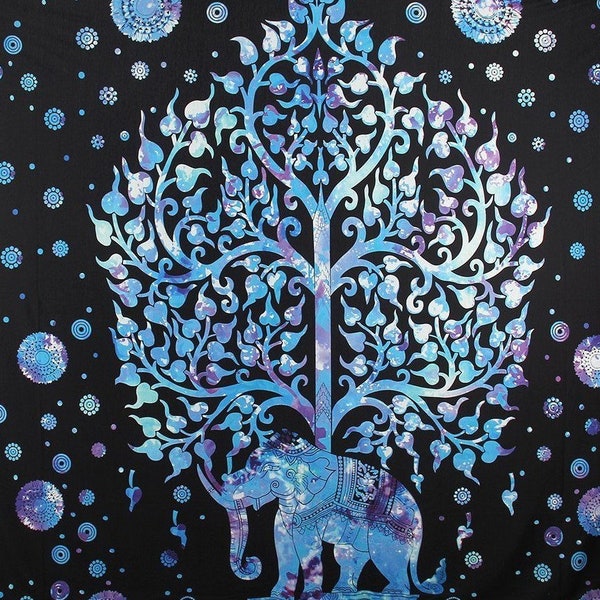 Indian Decor Mandala Elephant Tree of life Blue Black purple Tapestry Wall Hanging bed sofa bank