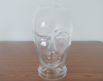Glass Mannequin Head Vintage 80s Transparent Glass