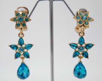 Boucles D'oreilles à Clip Oscar De La Renta - Cristaux Transparents Sur Monture Plaquée Or, Neuves Sans Boîte