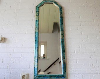 Vintage Wooden Flower Leaf Mirror from the 80s - Petrol Teal