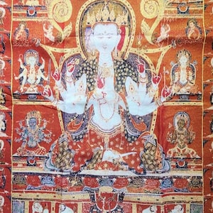 Tapestry Thangka Tibet Buddha Tara - Brocade - Woven fabric silk gold tone Large - Buddhism Religious Meditation