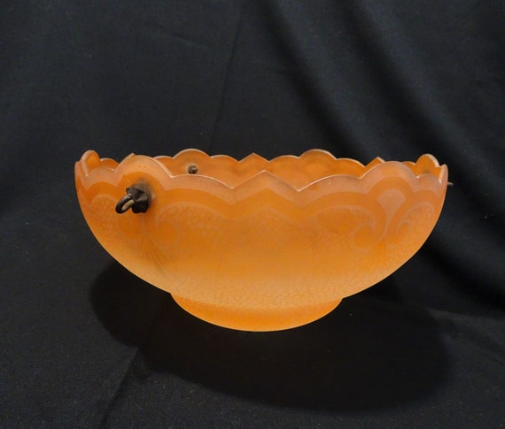 Luminaire De Plafond Style Anglais Art Deco Hotte Grosse Vintage Orange Verre Teinte Angleterre