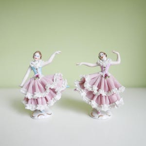 Saxon Dresden Porcelain - Porcelain figurine with lace dress and skirt Germany 1960s