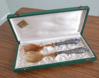 Salad cutlery in original box from the 1950s