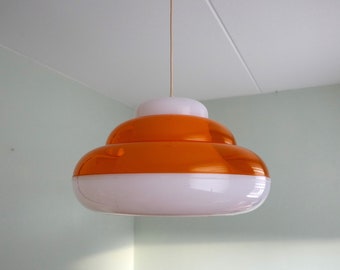 Space Age UFO Hanglamp, Wit Oranje Plastic 1960/70s Design