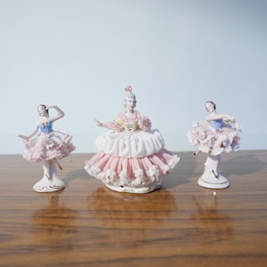 Saxon Dresden Porcelain - Porcelain figurine with lace dress and skirt Germany 1960s