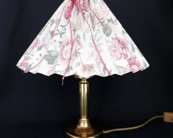 Vintage Table Lamp from the 80s - Knife Pleated Flower Fabric Shade with Golden Base - Table Lamp Bedside Bedside Lamp (2 Available)