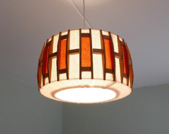 Massive Belgium Jute en Teak Hanglamp jaren 60