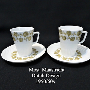 Juego de 2 tazas y platillos - Mosa Maastricht, Países Bajos - 3 Poortjes - Juego de té de diseño holandés de los años 50/60 con taza y platillo
