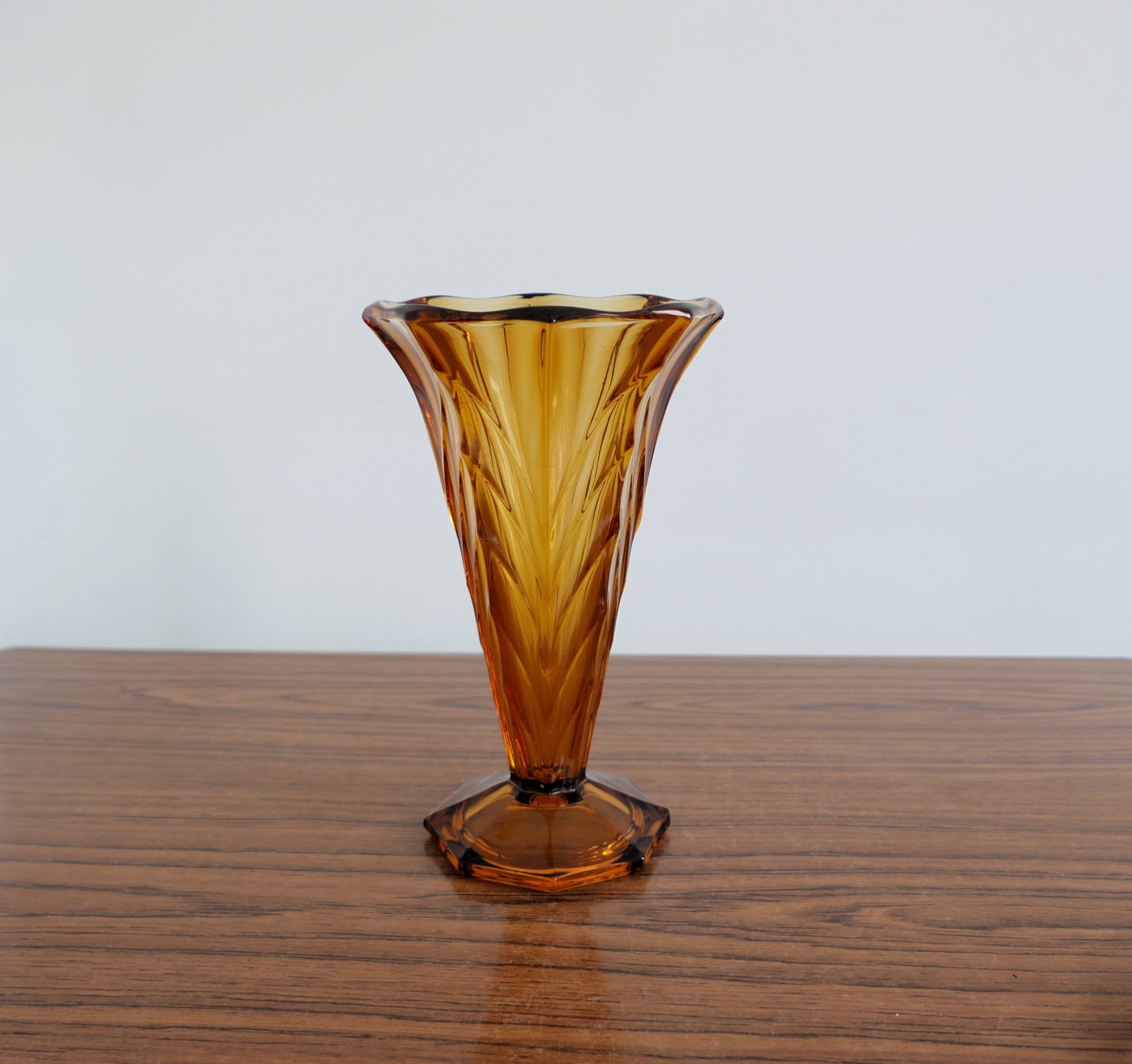 Art Deco Aquamarine Cyan Vaseline Uranium Glass Vase 1930' H