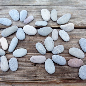 May include: A collection of smooth, gray and white stones arranged in a flower shape on a wooden surface.