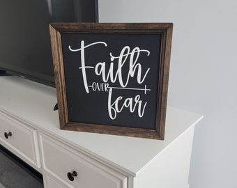 Faith over fear sign, inspirational wood sign, bedroom sign, religious decor, Prayer sign, farmhouse sign, over the bed sign