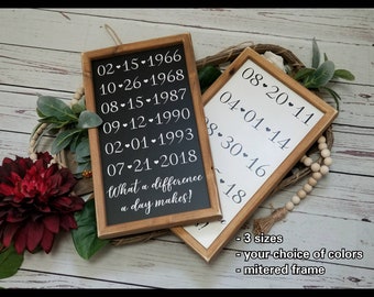 Important dates, family dates sign, special dates sign, what a difference a day makes, this is us sign, anniversary dates sign, date sign