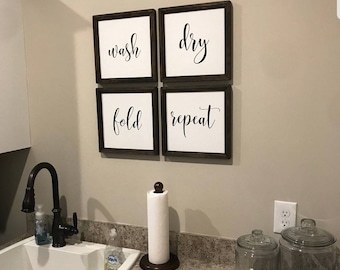 wash dry fold repeat signs, set of four signs, laundry sign, laundry decor, mudroom decor, laundry room sign, farmhouse sign set